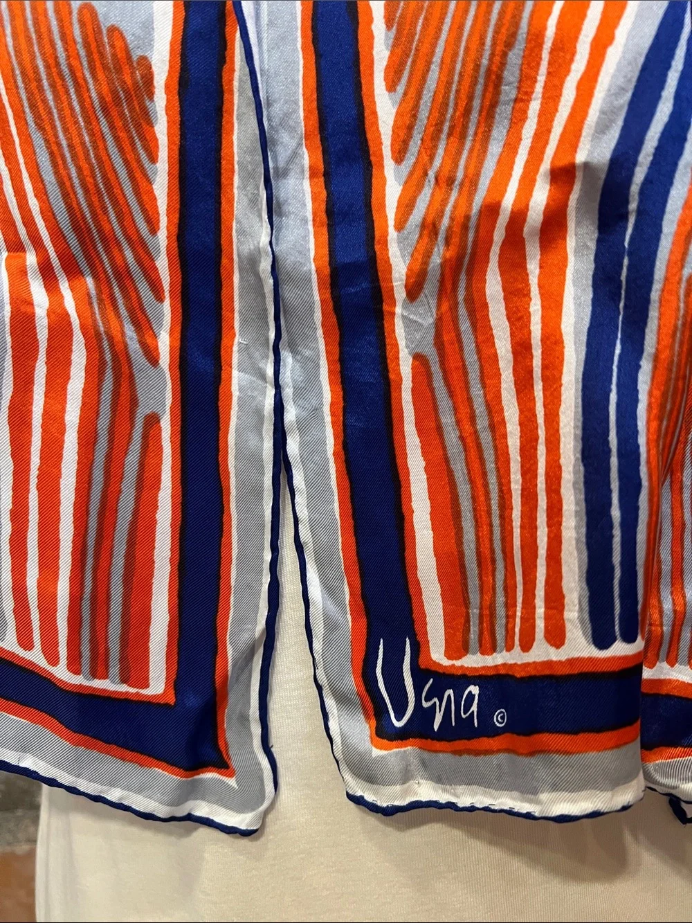 Vintage Vera Neumann Oblong  geometric design scarf red blue handrolled scarf